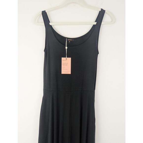Quince Womens Black Tencel Jersey Sleeveless Fit & Flare Midi Dress NWT Size S - Picture 2 of 9